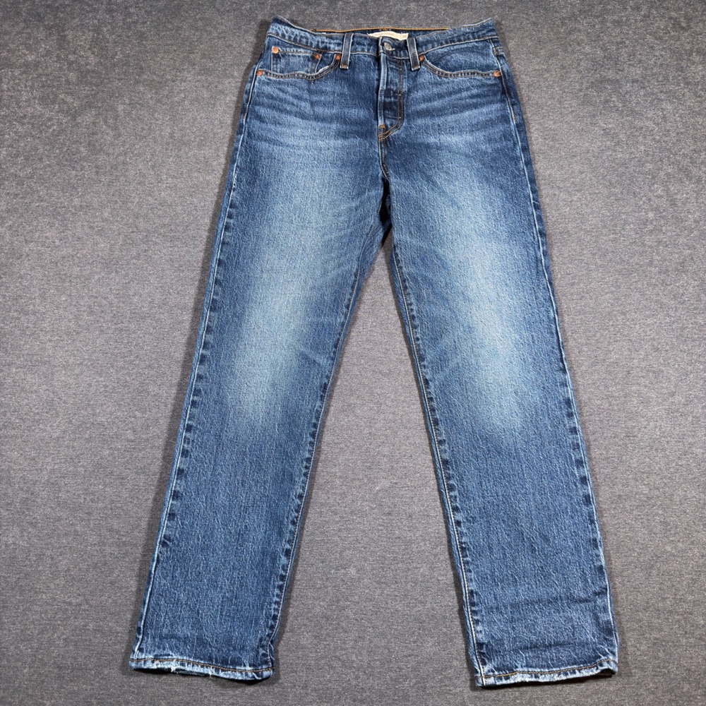 Levi's Wedgie Straight Jeans Women 28 Blue High Rise Button Fly Stretch Denim